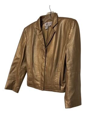 Vintage Y2K Worth NY Gold Leather Cropped Jacket Coat Sz 6